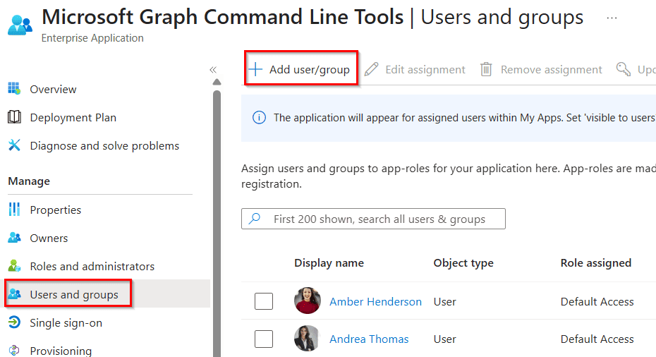 Add User Assignment to an Application